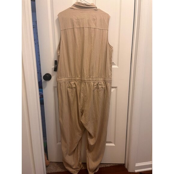 New York and Company  Nwt Sleeveless Collared Linene Jumpsuit With Waist Tie sz - Picture 3 of 11